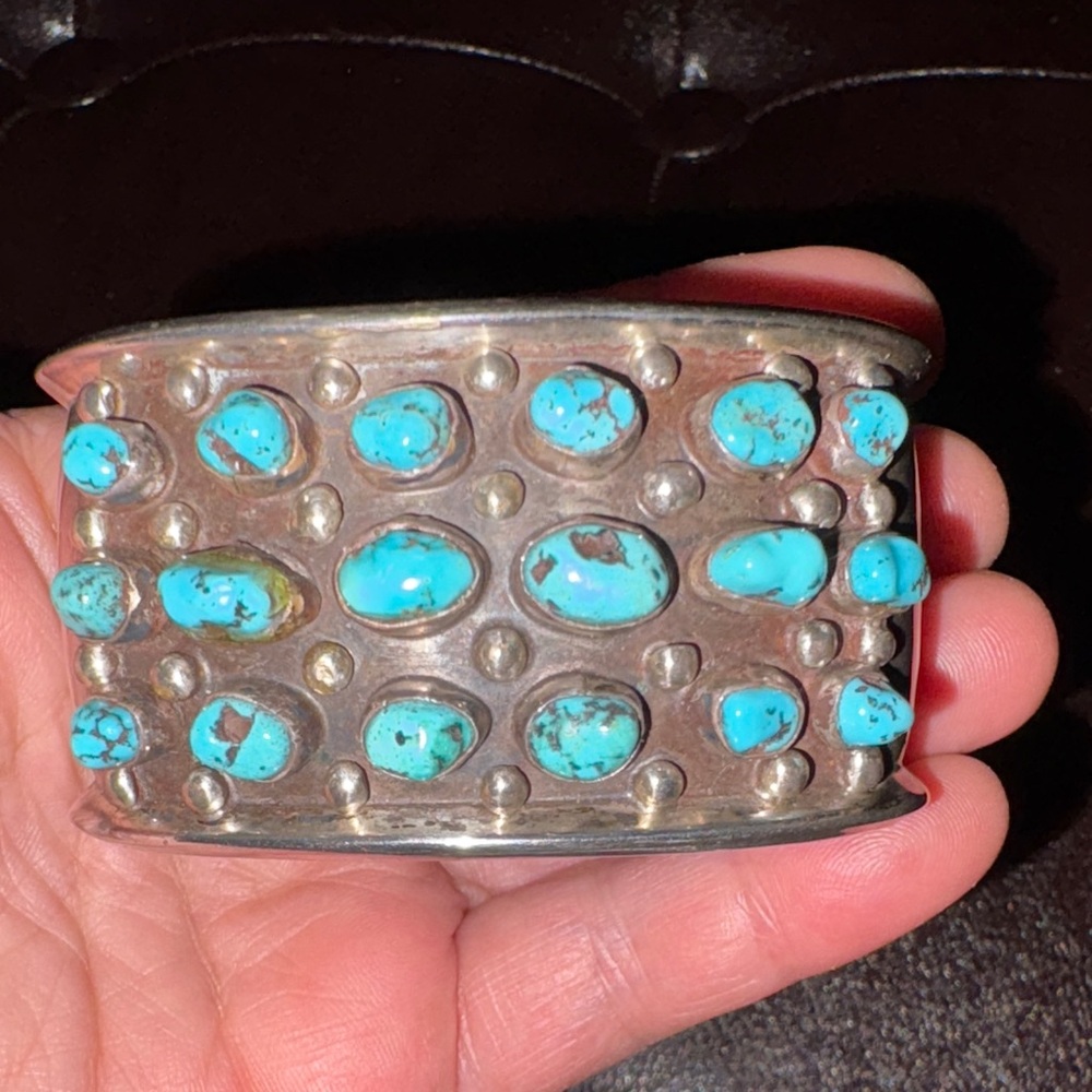 Southwestern Navajo Turquoise and Silver 925 Women's Cuff Bracelet - Picture 3 of 10